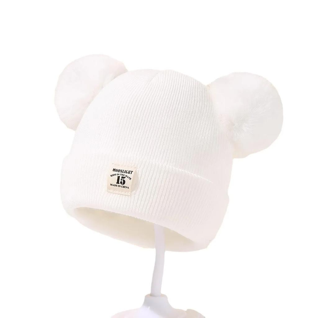 Jednobarevná vlněná pletená čepice Bebe Novorozenecká čepice Bambulka Roztomilá zimní čepice pro děti Chlapci Dívky Děti Teplá čepice Beanie 0-3Y