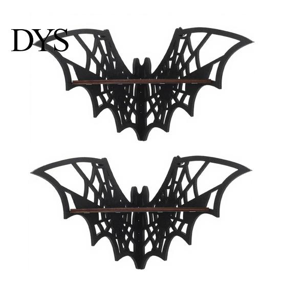 Crystal Holder Shelf Halloween Bat Corner Shelf, Decorative Wooden Wall Mount Display Shaped Spiderweb Design Gothic Floating Rack for Home, Bedroom,