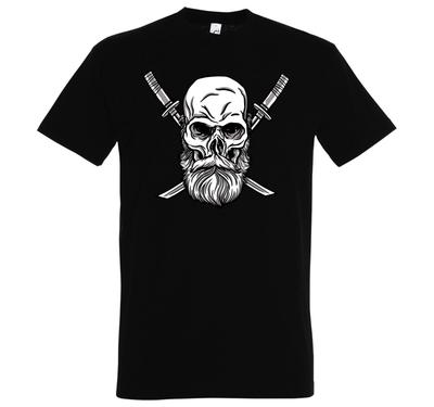 Men's T-Shirt Skull Beard Men Motif Katana Samurai Anime Logo Funny Saying