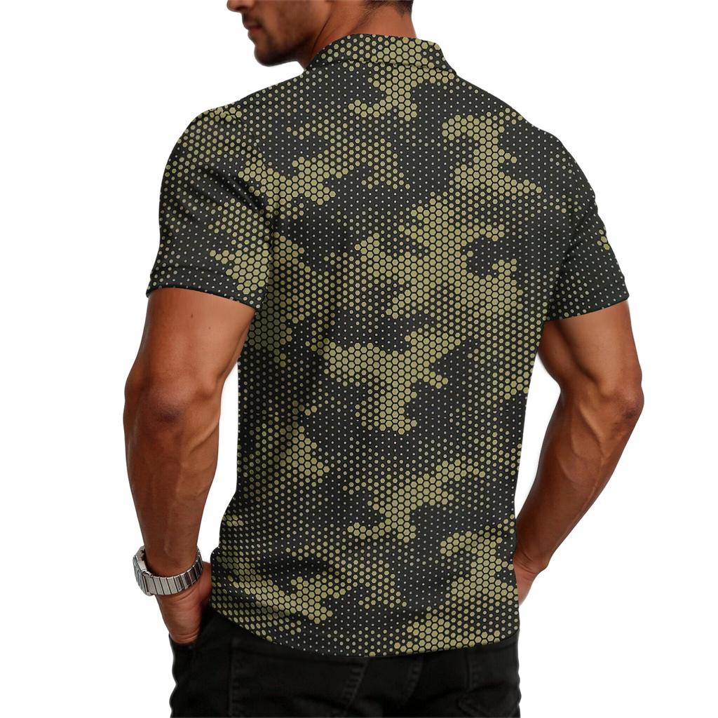Men’s Short Sleeve Polo Shirt with Camouflage Print Modern Fit Lightweight Comfortable Material