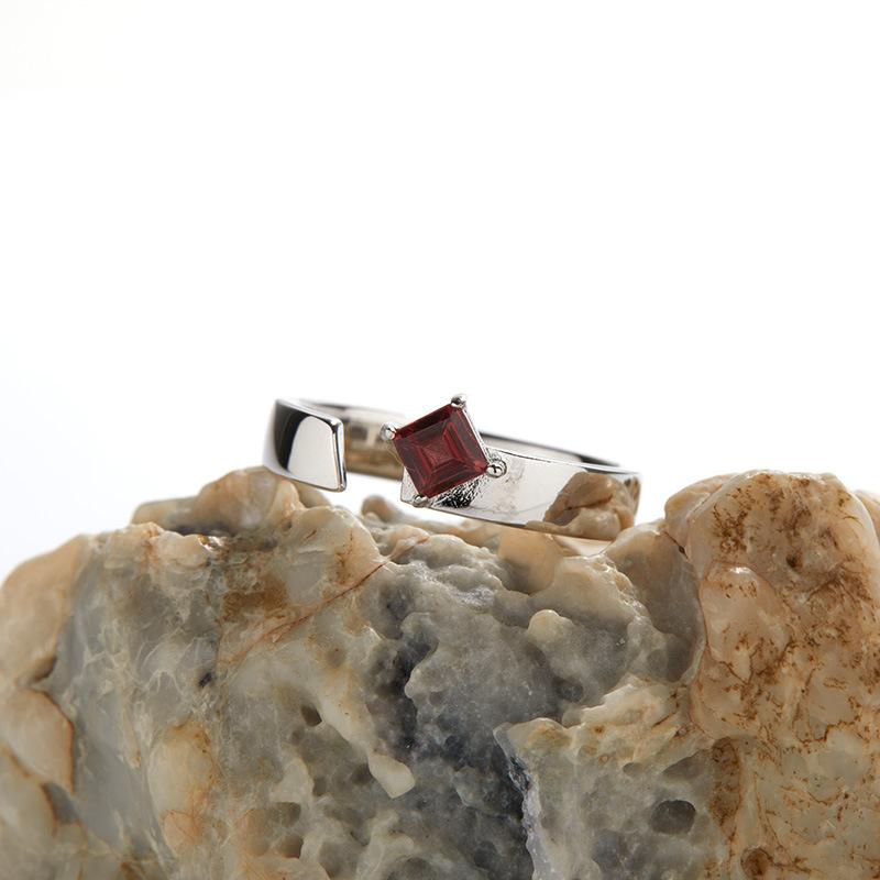 Simple Fashion Ring S925 Sterling Silver Inlaid Natural Multi-Color Square Colored Treasure Ring Women'S Retro Light Luxury High Sense