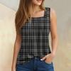 Women's Summer Casual Pleated Square Neck Sleeveless Tank Top Printed T-Shirt
