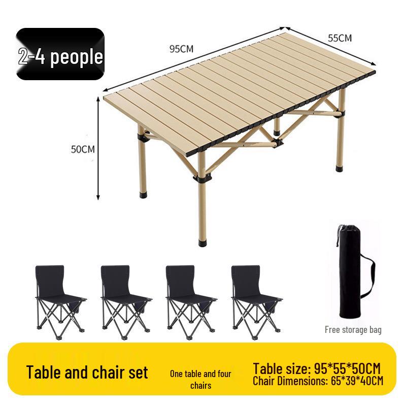 Outdoor Portable Folding Table & Chairs Set - Lightweight Roll-Up Table with Camping Seats