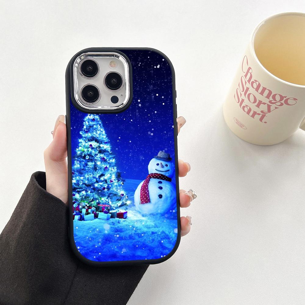 N104 Christmas Happy New Year Soft Phone Cases for Samsung S24 S23 Plus A15 A12 A35 A54 Infinix Hot40i Tecno Plating Frame Camera Protector Back Cover
