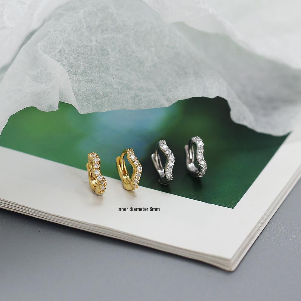 Sterling Silver Wave Ear Cuff with Diamonds - Elegant Stackable Women's Earrings