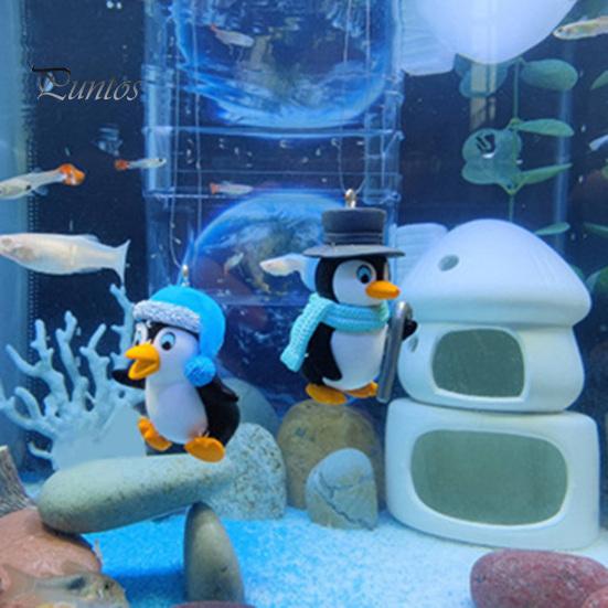 Fish Tank Animal Pendant 1 Set Aquarium Landscaping Non-fading Vivid Penguin Shape Floating Diver Ornament for Home