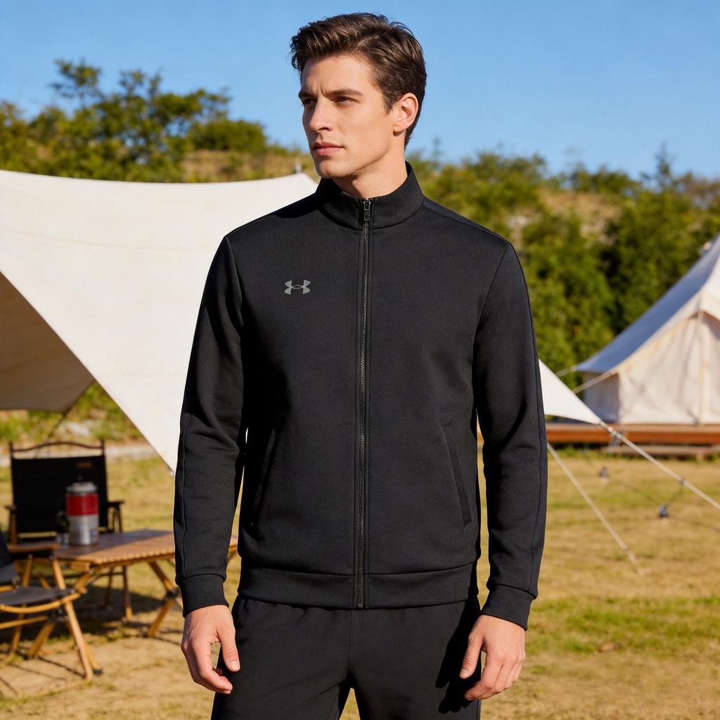 Under Armour Casual Minimalist Versatile Business Fashion Sports Fitness Travel Zip Jacket Unisex jackets Black 26500405-001