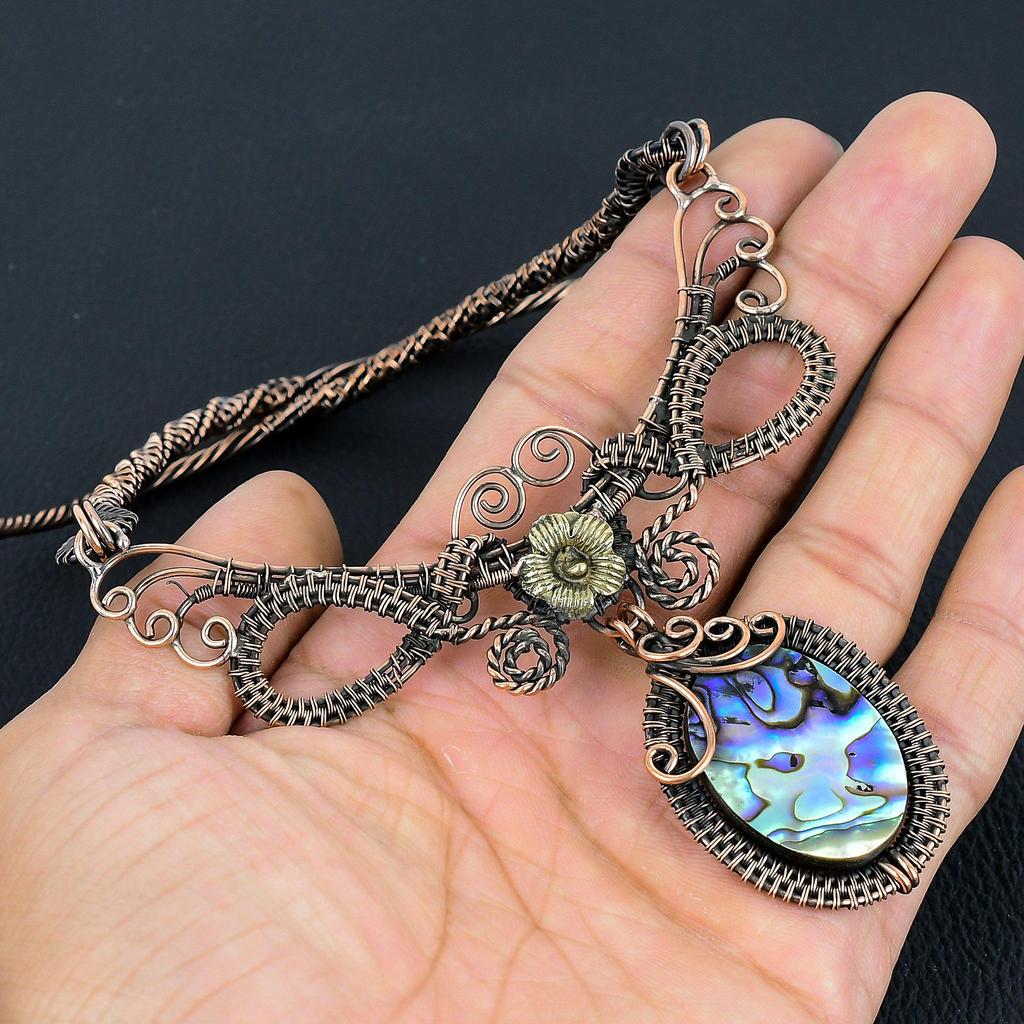 Colier Scoică Abalone Înfășurat cu Sârmă de Cupru 999 Colier cu Lanț Ajustabil Cadou Pentru Femei, Colier Bijuterii cu Piatră Prețioasă Făcut Manual