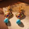 Court Style Light Luxury New Earrings Turquoise Fringed Earrings Medieval Brooch Ring Retro High-end Earrings