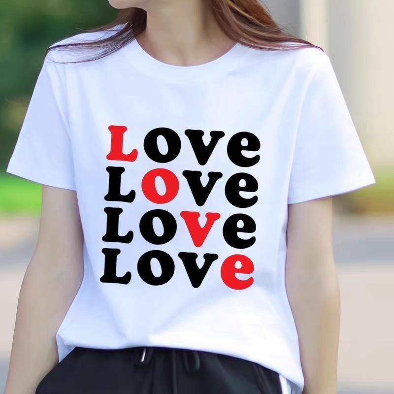 Korean Style Printed Summer T-Shirt: Round Neck, Short Sleeve, Trendy Outerwear for Young Women