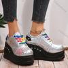 Women Sneakers 2025 New Platform Wedge Plus Size Rainbow Sneakers Women Silver Sequin Punk Designer Shoes Women