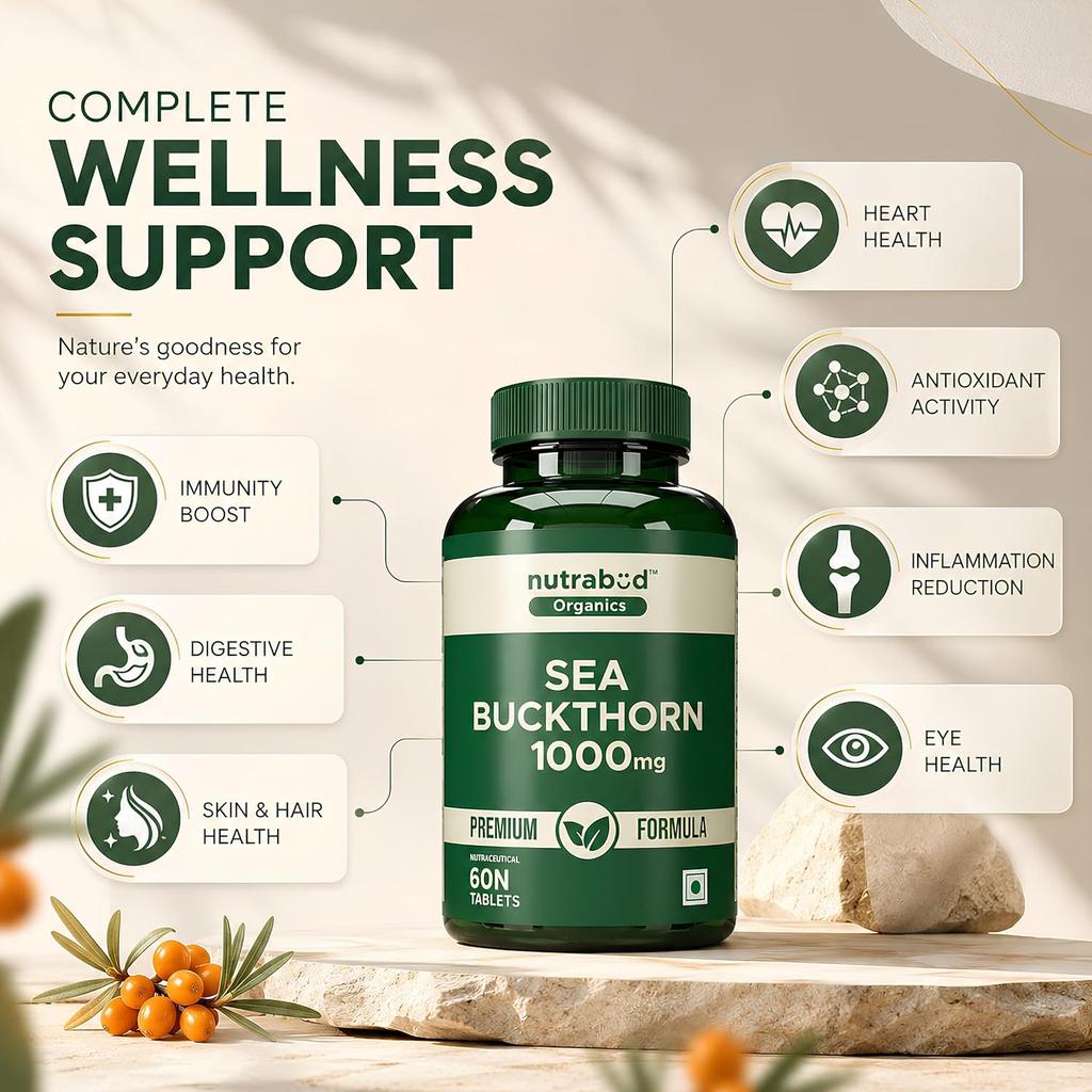 Nutrabud Organics Capsule Vegetali di Olivello Spinoso Per il Supporto Naturale del Benessere e un Boost Antiossidante - Confezione da 60 (Confezione da 1)