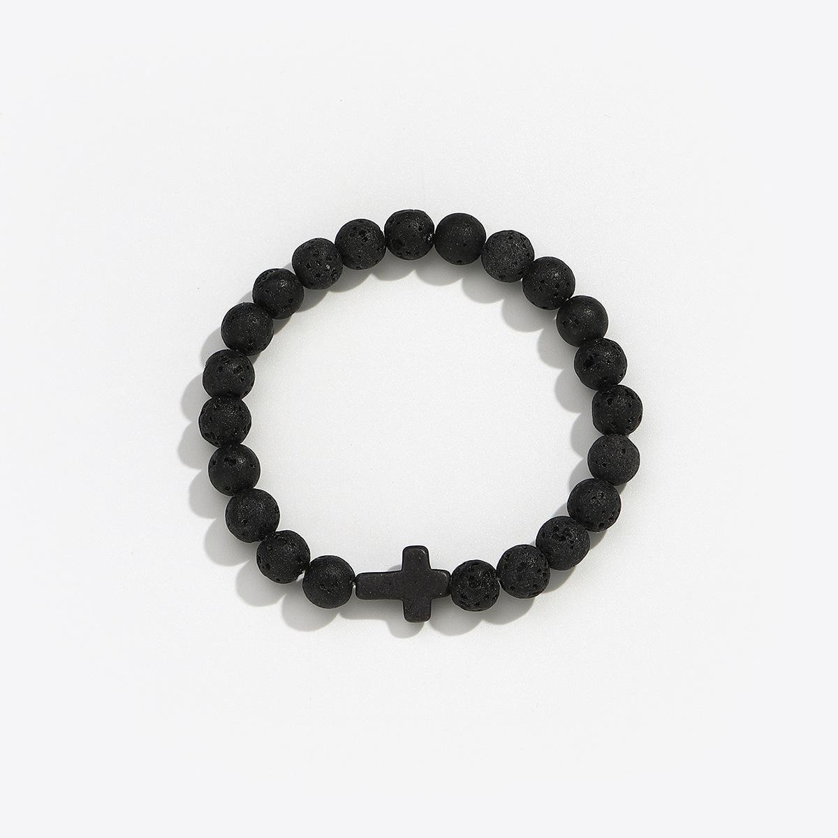 

1 шт. Модный простой и универсальный браслет из бисера в виде автомобильного колеса, стекла, металлического креста чёрный