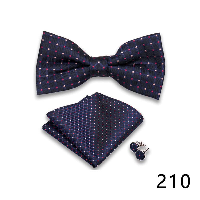 Men's Formal Bow Tie and Pocket Square Set for Banquets and Weddings, with Lapel Flower.