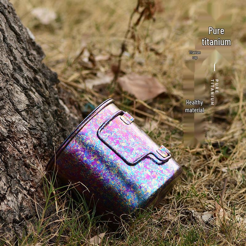 Gradient Titanium Camping Mug with Lid and Handle With Lid