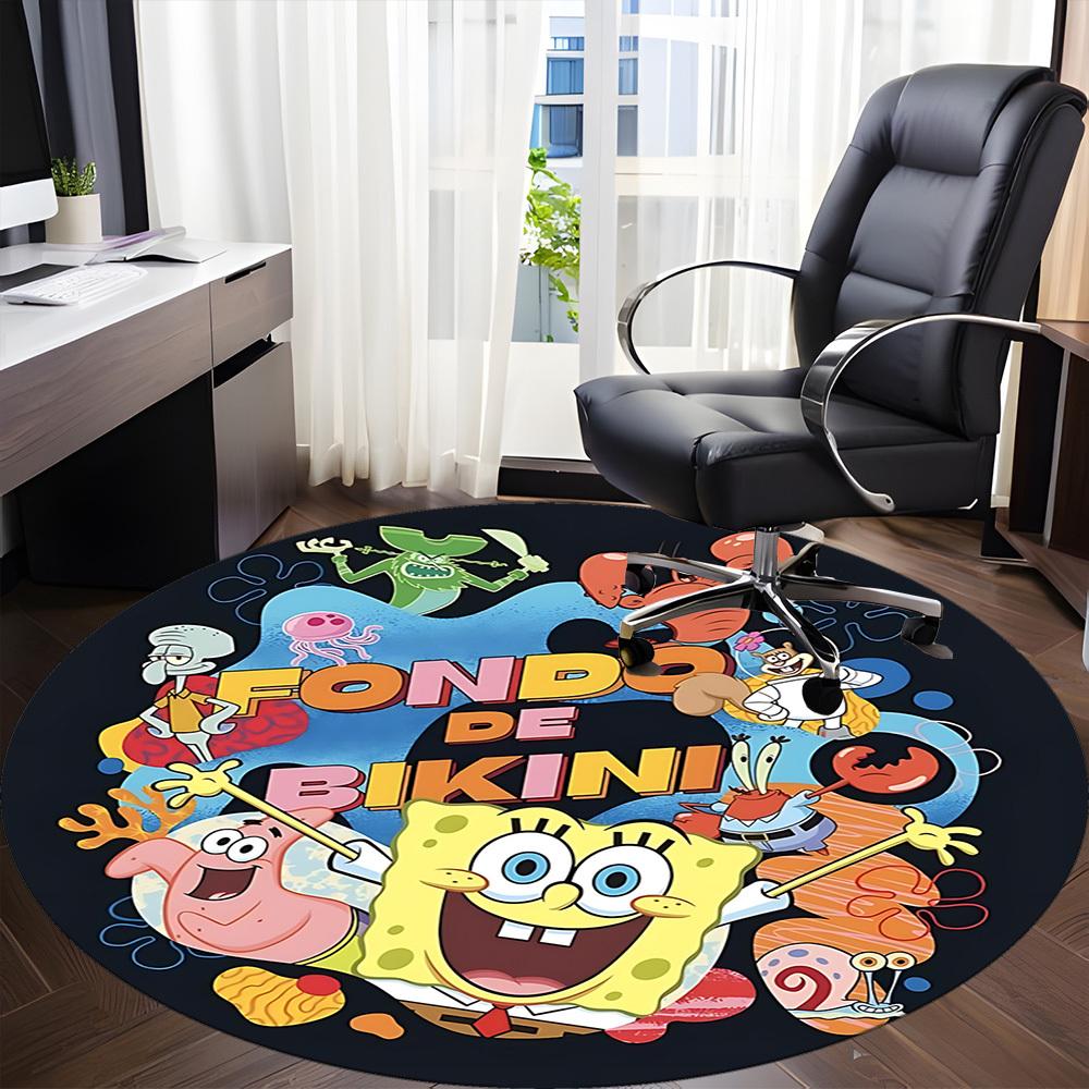 1PC SpongeBob SquarePants Office Round Rug - Perfect for Office or Study Decor, Non-Slip Backing, Decorative Floor Mat Yy250916022