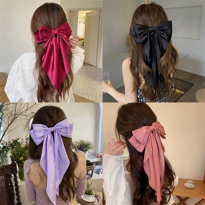 Elegante fermaglio per capelli con fiocco in nastro, moda semplice, solido, fermaglio a molla in raso, fermaglio per capelli, fascia retrò con clip, accessori per capelli per ragazze