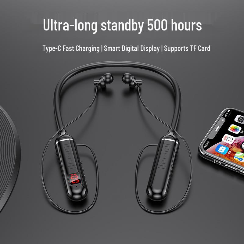 Neckband Semi-in-ear Wireless Bluetooth Earphones with LED Display, Long Standby, Compatible with Android and Apple for Sports and Running