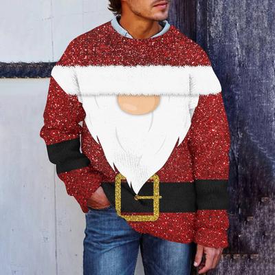 Herren-Pullover mit Weihnachts-Print, Kunstpullover mit Rundhalsausschnitt, lockeres Langarmoberteil