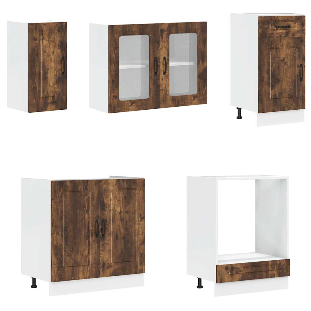8 Piece Kitchen Cabinet Set Kalmar Smoked Oak Particleboard
