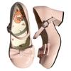Sweet and cute lolita girl medium and high heel Mary Jane shoes round head bow light mouth one-word buckle belt jk single shoes