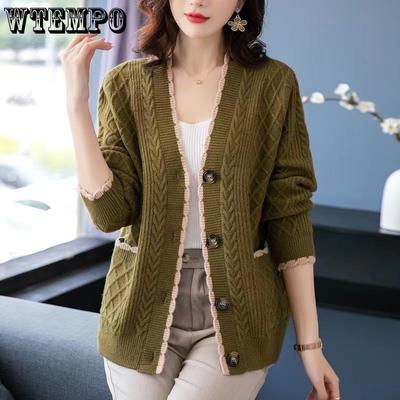 Cardigan Tricotado Feminino para Primavera e Outono Top Solto Feminino de Meia-Idade Plus Size de Alta Qualidade