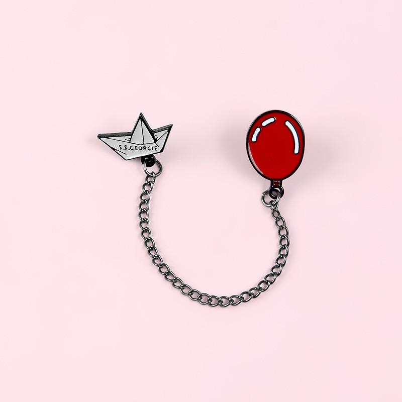 Adorable Cartoon Chain Jewelry Brooch Featuring Cute Red Balloon And Boat Design