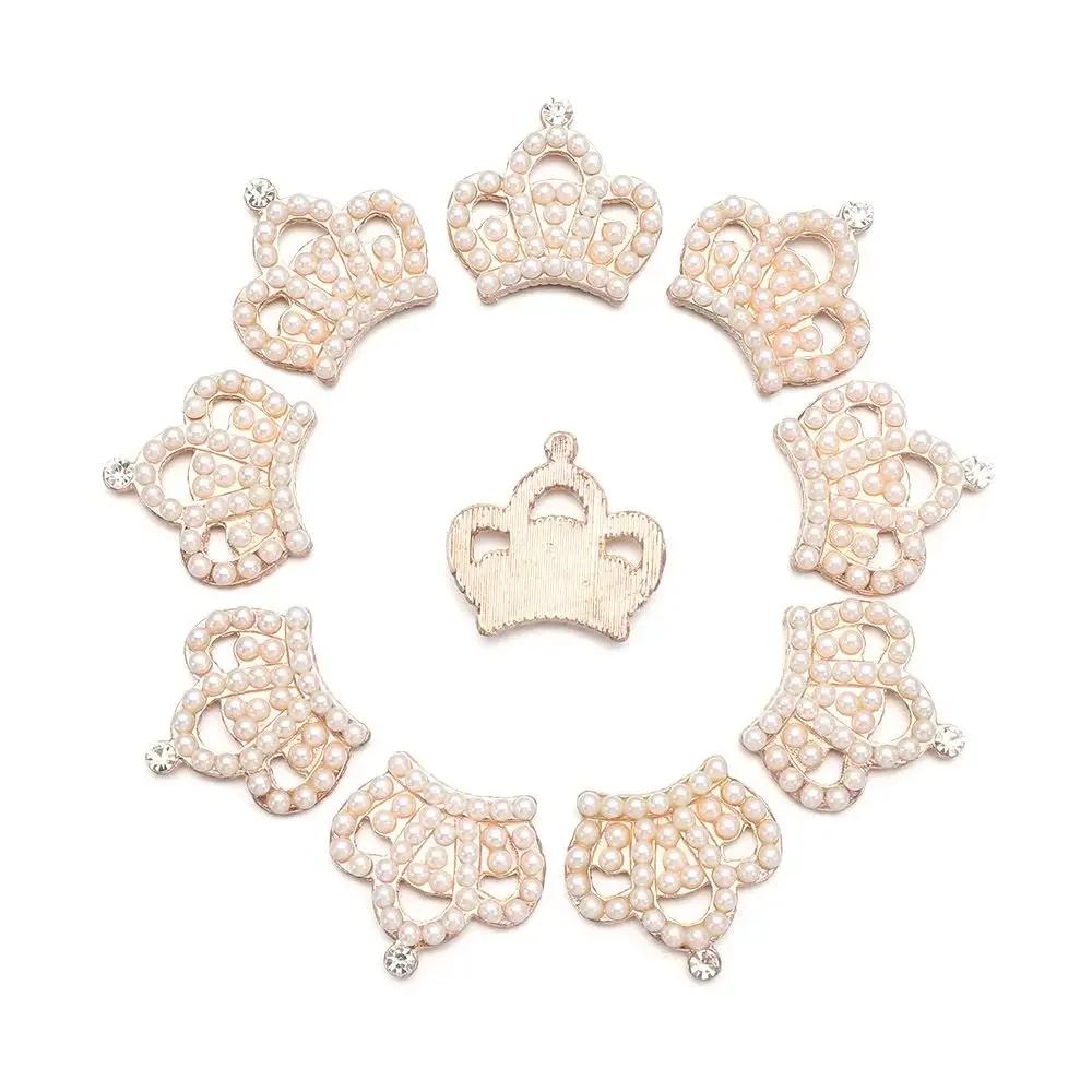 10Pcs Sparkling Hat Apparel Accessories Flower-shaped Rhinestone Buttons Pearl Hairpins Headwear Clip Pearl Button DIY Craft