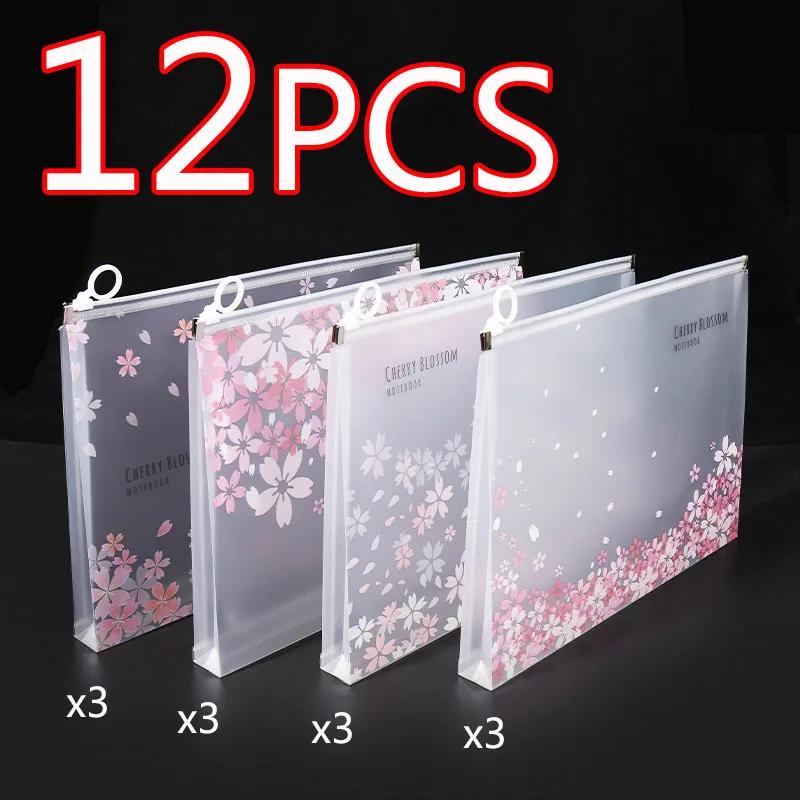 4/12pcs A4 Space Zipper Folder File Bag Pouch Sakura Stationery Storage Bag for School Office Supplies Cartoon Storage Organizer