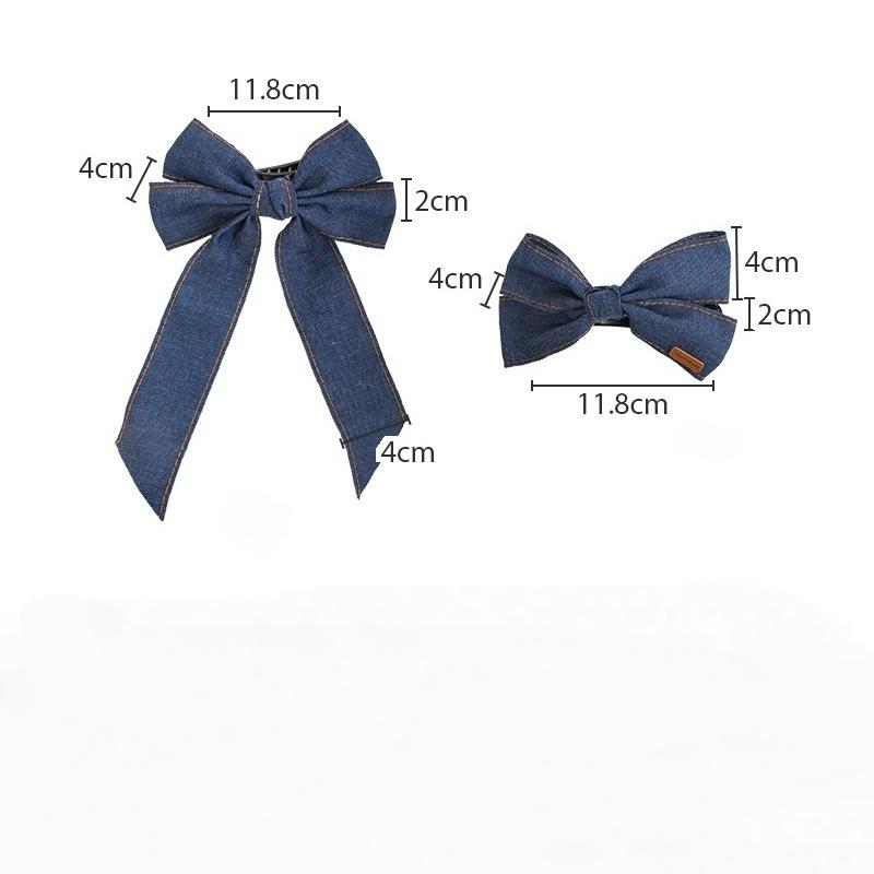 Denim Blue Ribbon Bowknot Hair Clips For Woman Girls Sweet Elegant Ponytail Hairpins Duckbill Clip Hair Accessories Gift