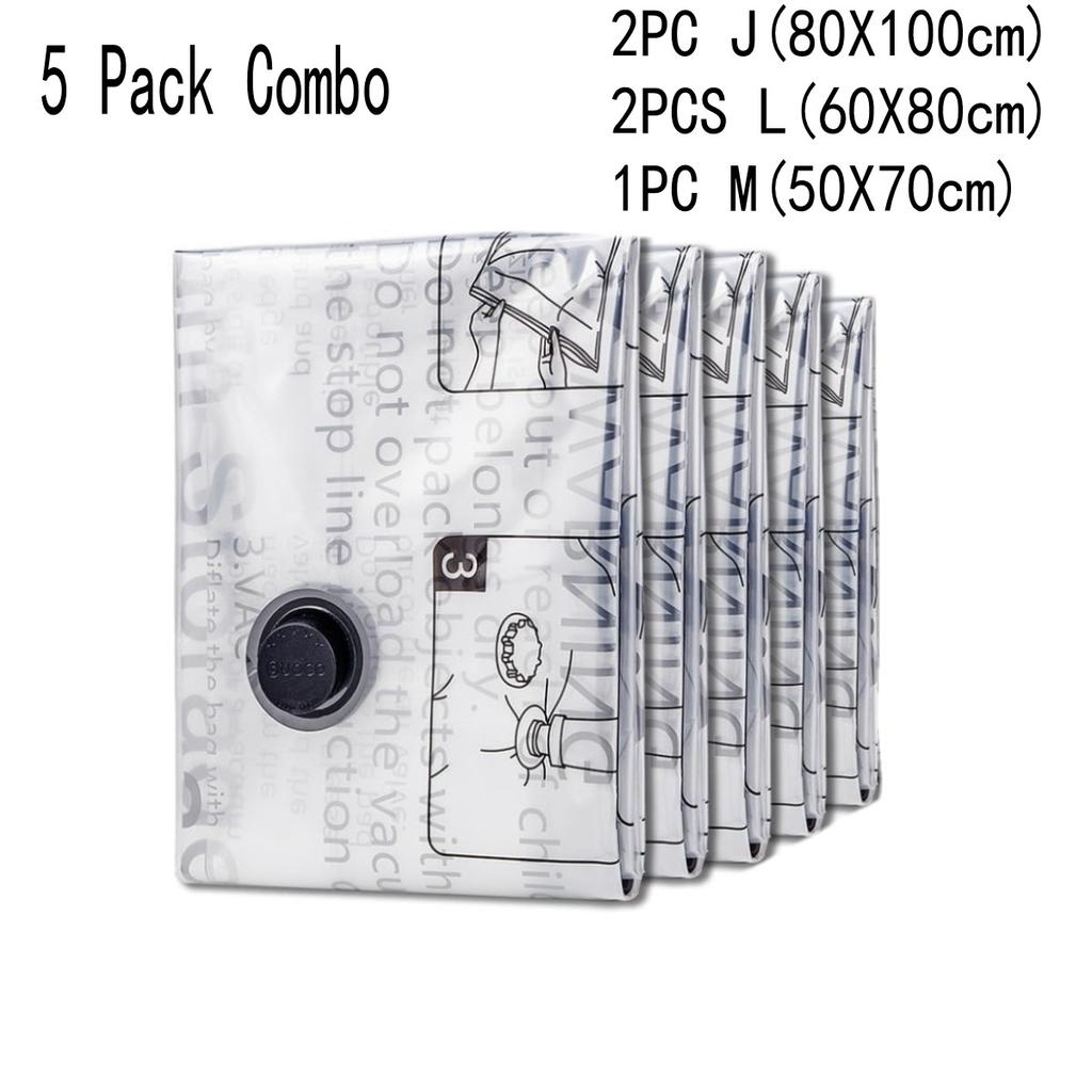 5 Pack Vacuum Storage Bags Space Saver Bags Compression for Comforters Blankets Bedding Organizer Clothes Travel Storage