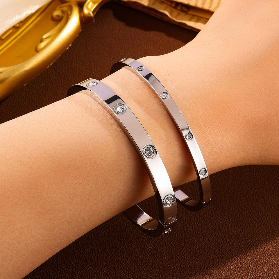 Minimalist Paslanmaz Çelik Bileklik Yuvarlak Zirkon Kakmalı Moda Takı Aksesuarı Gümüş veya Altın Günlük Kullanım Hediyeler İçin