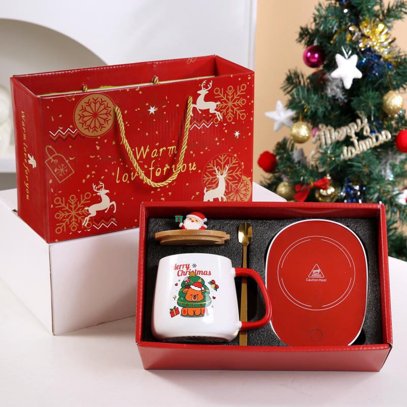 Creative Christmas Cartoon Santa Claus Ceramic Coffee Mug Gift Set