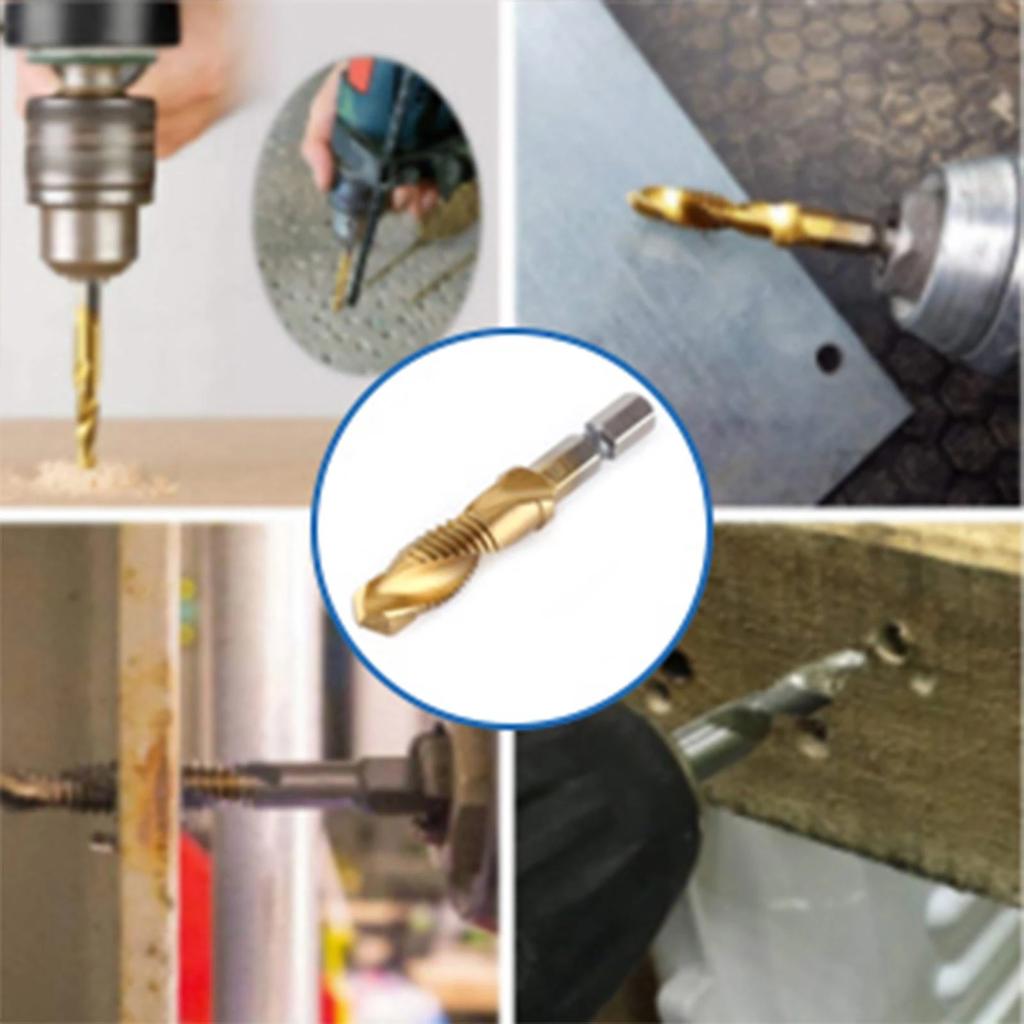 Metric Thread M3-M10 Titanium Coated HSS Drill and Tap Bits 1/4" Hex Shank Screw Taps Tool Set Thread Tap Tool Tapping Tool