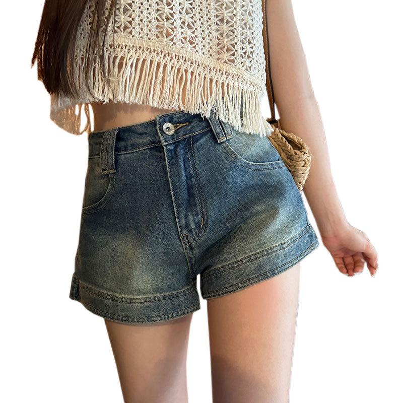 Vintage Stretch Hipster Shorts Women's Summer Spice Girls Slim High-waisted A Word Denim Super Shorts