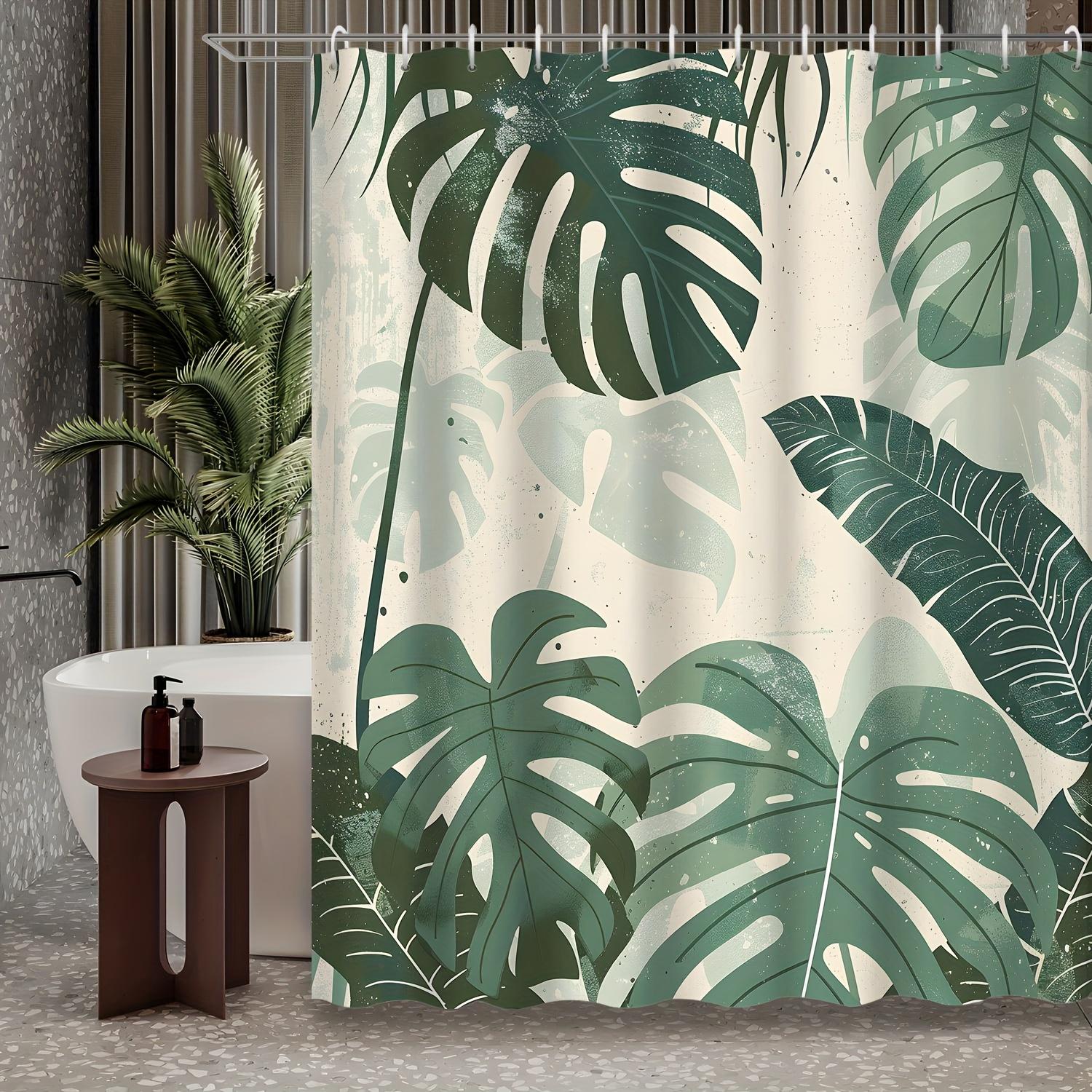 

1pc Nordic Tropical Plant Green Leaf Monstera Leaf Shower Curtain, Decorative Print Shower Curtain, Contains 12 Hooks 90x180cm35x71in