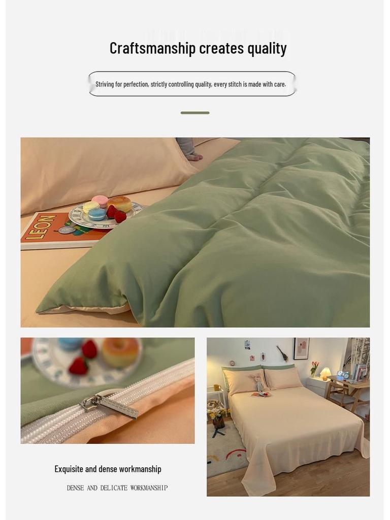 Solid Color Flannel Bedding Set: Bed Sheet, Duvet Cover, Pillowcase - Reactive Print, Three-Piece Set