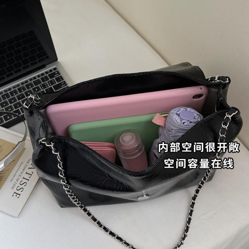 Simple Versatile Pu Leather Shoulder Bags for Women Large Capacity Ladies Chain Work Tote Bag College Style Girls Class Handbags