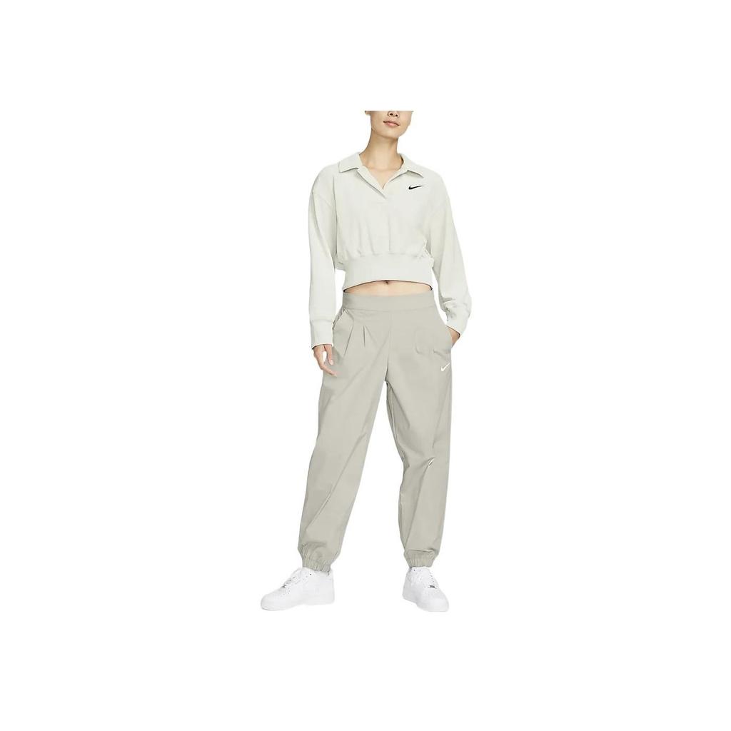 Nike Sportswear Logo Crop Pullover Hoodie Women Tops Light-Bone DV7815-072