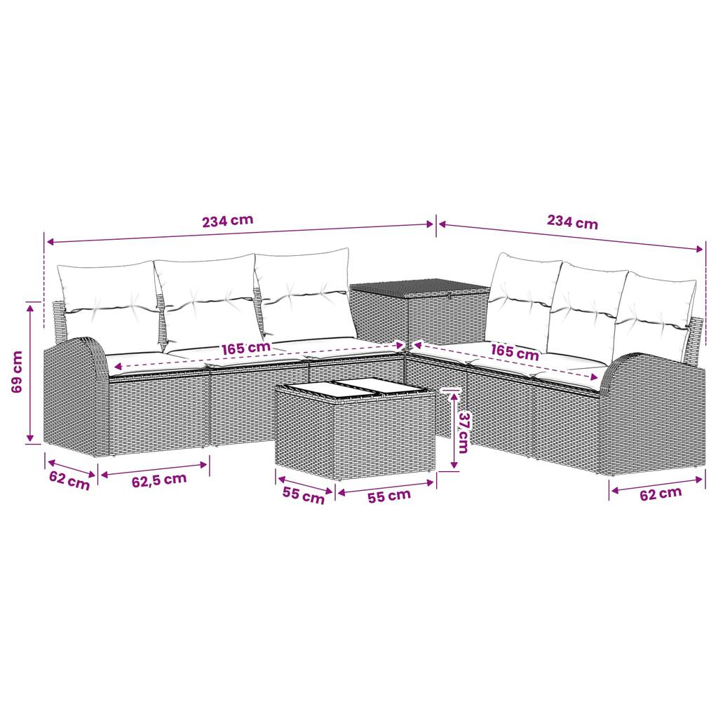 Sofa Set 8 Pieces Beige and Cream White Poly Rattan and Steel