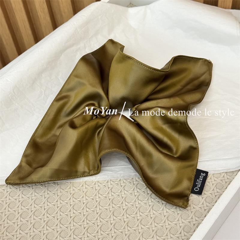 Korean-Style Faux Leather Scarf Hair Tie Set: Large Square Headband, Intestine Hair Tie, and Shiny Bun Accessory.