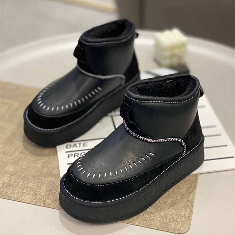 Leather Thickened Fashion Warm Cotton Shoes Snow Boots Women's 2025 New Waterproof Winter Northeast Velvet Thick-soled Short Boots