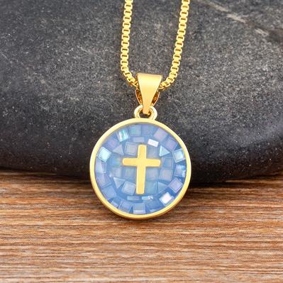 Nidin Fashion Female Cross Pendants Shell 6 Colors Gold Plated Jesus Chain Necklace Jewelry For Men Women Wholesale Dropshipping
