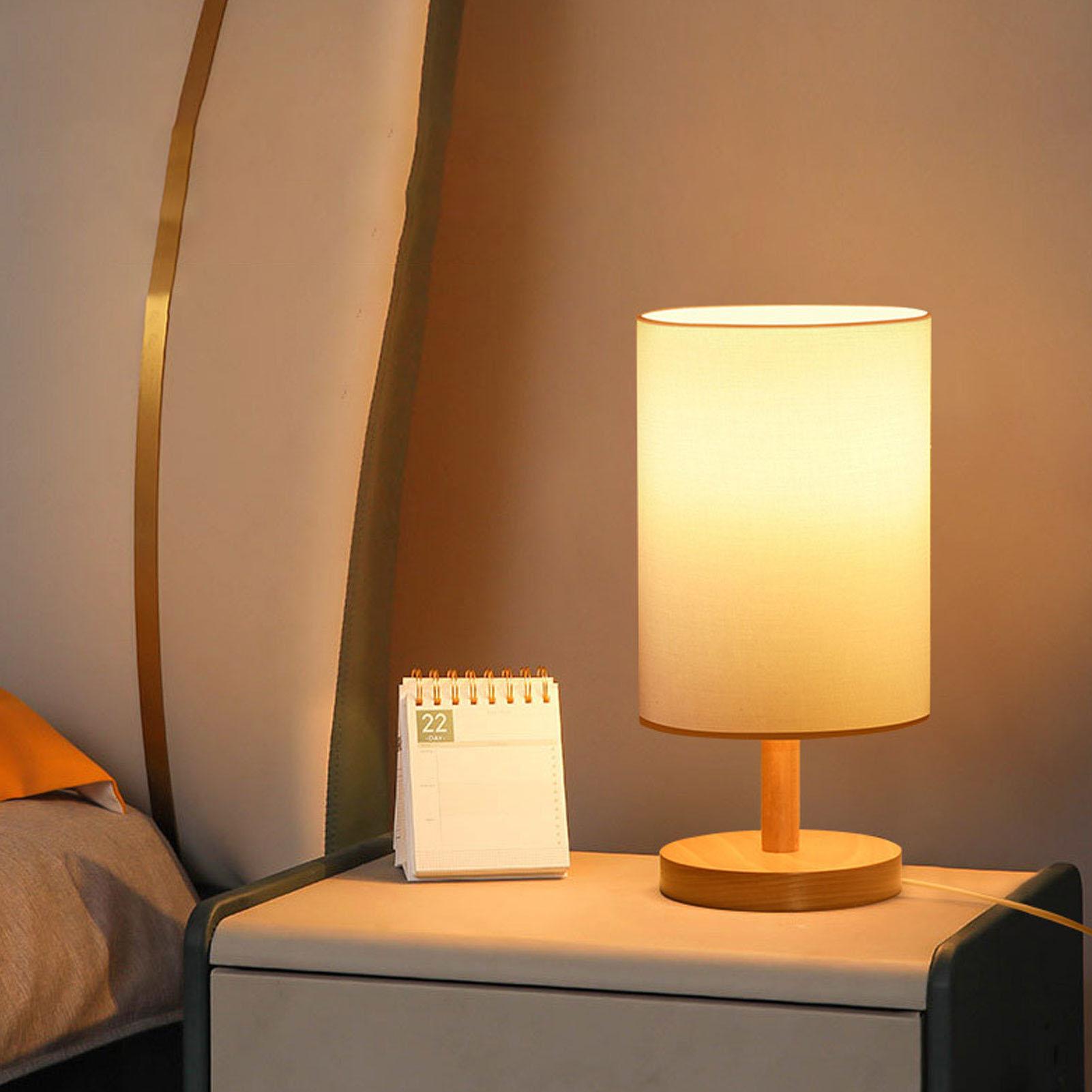 

Простая прикроватная лампа с регулируемым светодиодным светом, в стиле ретро, с тканевым абажуром и деревянным основанием, прикроватная тумбочка-лампа для спальни