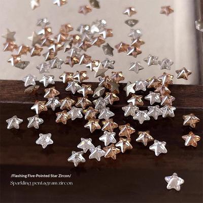 50Pcs/set Star Zircon Nail Rhinestone Nail Art Charm Sparkle 3D Nail Rivet Flat Bottom Nail Decoration Parts DIY Manicure
