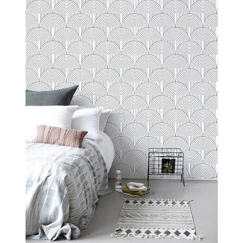 1pc Self-adhesive Wallpaper for Home,Removable Contactpaper,Abstract Rainbow,Black and White, Bedroom Decoration,Peel and Stick
