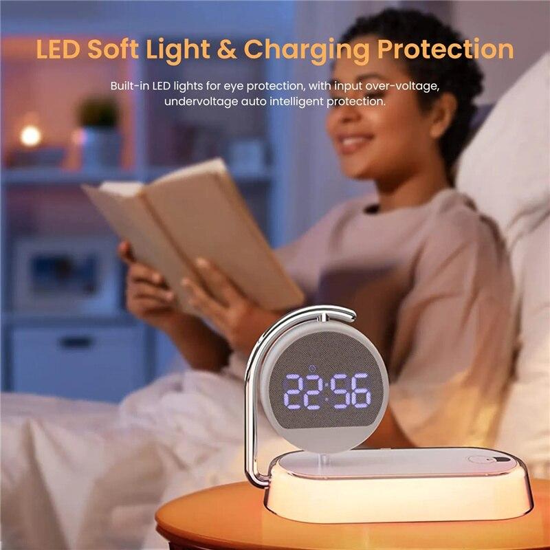 Multifunktions-Wireless-Ladegerät Pad Stand Uhr LED Schreibtisch Tisch Lampe Nachtlicht 15W Schnellladestation Dock für iPhone Samsung