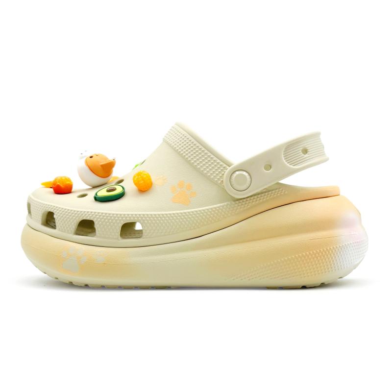 Crocs Crush Clog REGO Hot Dog Cute Fruit Detachable Accessories Stepping On Poop Shoes Unisex Same White and Yellow