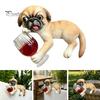Creative Planter Edge Decor Lying Pug Statue for Planter, Dog Figurine with Red Wine Tabletop Animal Ornament Glass, Cute Resin Flower Pot Decoration