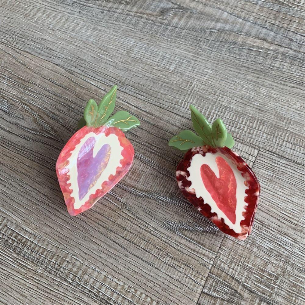 Love Acetic Acid Hair Clip French Style Fruit Hairpin Sweet Heart Strawberry Hair Claw  Travel